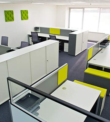 Modern office cubicles with cabinets